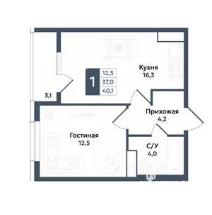 1-к квартира, вторичка, 40м2, 8/22 этаж