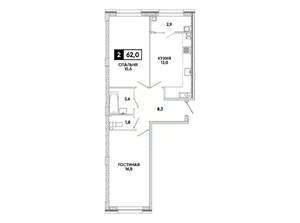 2-к квартира, вторичка, 62м2, 8/16 этаж