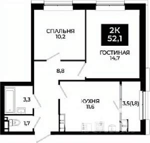 2-к квартира, вторичка, 52м2, 19/24 этаж