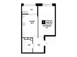1-к квартира, вторичка, 43м2, 14/24 этаж
