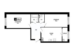 2-к квартира, вторичка, 65м2, 6/14 этаж