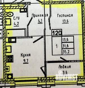 1-к квартира, вторичка, 35м2, 4/12 этаж