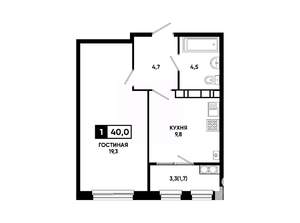 1-к квартира, вторичка, 40м2, 16/24 этаж