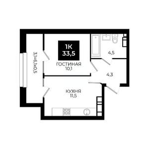 1-к квартира, вторичка, 34м2, 14/24 этаж