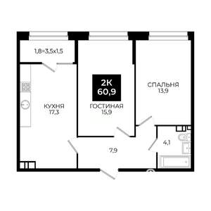 2-к квартира, вторичка, 61м2, 15/24 этаж