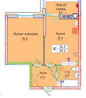 Студия квартира, вторичка, 39м2, 22/21 этаж