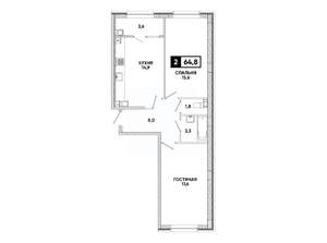 2-к квартира, вторичка, 65м2, 6/16 этаж