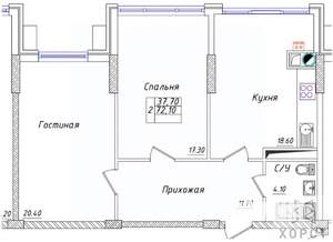 2-к квартира, вторичка, 73м2, 8/16 этаж