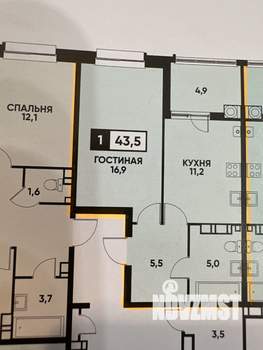 1-к квартира, вторичка, 44м2, 12/16 этаж