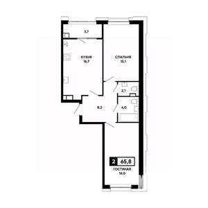 2-к квартира, вторичка, 66м2, 8/20 этаж