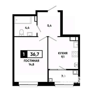 1-к квартира, вторичка, 37м2, 11/19 этаж