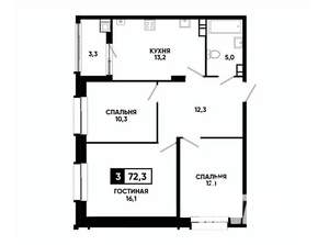 3-к квартира, вторичка, 72м2, 9/24 этаж