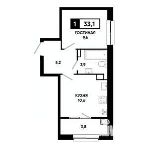 1-к квартира, вторичка, 33м2, 5/19 этаж