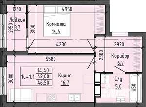 1-к квартира, вторичка, 46м2, 14/25 этаж