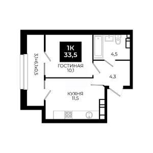 1-к квартира, вторичка, 34м2, 17/24 этаж