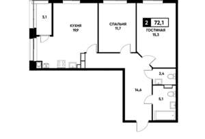 2-к квартира, вторичка, 72м2, 12/20 этаж