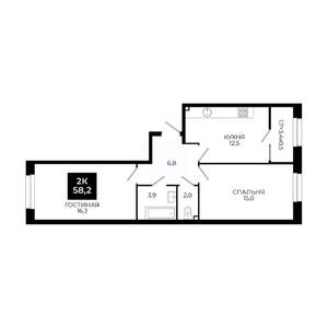 2-к квартира, вторичка, 58м2, 2/24 этаж