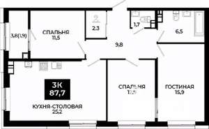 2-к квартира, вторичка, 88м2, 7/24 этаж