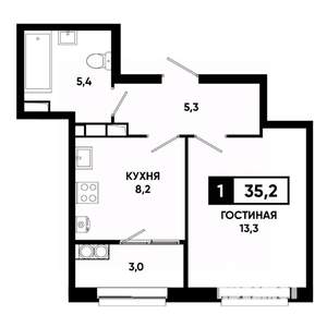 1-к квартира, строящийся дом, 35м2, 17/19 этаж