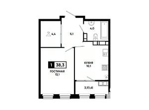1-к квартира, вторичка, 38м2, 18/24 этаж