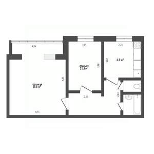 2-к квартира, вторичка, 43м2, 2/5 этаж