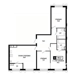 3-к квартира, вторичка, 98м2, 21/21 этаж