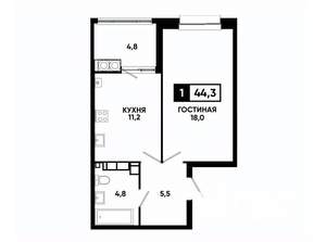 1-к квартира, вторичка, 44м2, 13/16 этаж