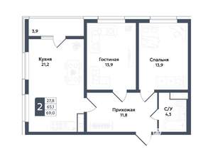 2-к квартира, вторичка, 69м2, 17/22 этаж
