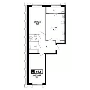 2-к квартира, строящийся дом, 66м2, 3/21 этаж