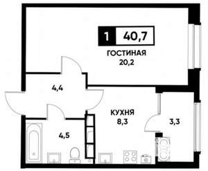1-к квартира, сданный дом, 41м2, 14/25 этаж