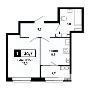 1-к квартира, строящийся дом, 35м2, 17/19 этаж