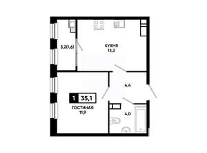 1-к квартира, вторичка, 35м2, 13/14 этаж