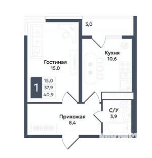 1-к квартира, вторичка, 41м2, 2/22 этаж