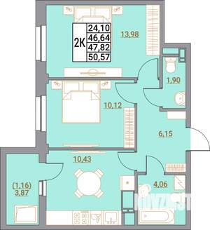 2-к квартира, вторичка, 51м2, 21/21 этаж