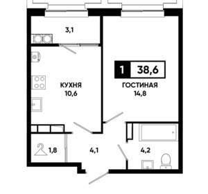 1-к квартира, строящийся дом, 39м2, 15/21 этаж