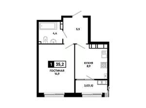 1-к квартира, вторичка, 35м2, 21/24 этаж