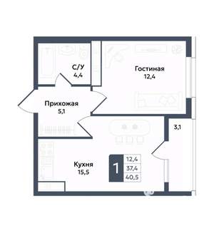 1-к квартира, вторичка, 41м2, 8/22 этаж