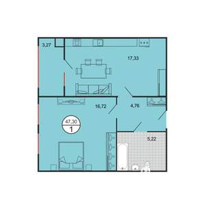 1-к квартира, строящийся дом, 47м2, 1/6 этаж