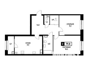2-к квартира, вторичка, 80м2, 10/22 этаж