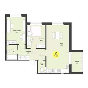 2-к квартира, вторичка, 71м2, 7/12 этаж