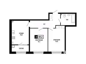2-к квартира, вторичка, 59м2, 2/24 этаж