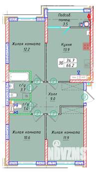 3-к квартира, вторичка, 66м2, 21/22 этаж