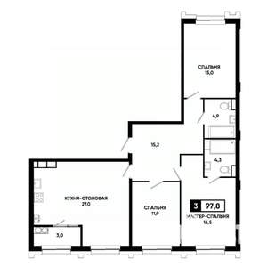 3-к квартира, вторичка, 98м2, 14/21 этаж