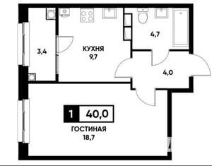 1-к квартира, вторичка, 40м2, 15/16 этаж