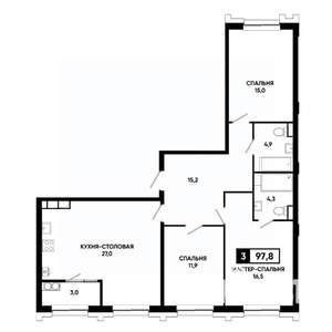 3-к квартира, вторичка, 98м2, 18/21 этаж