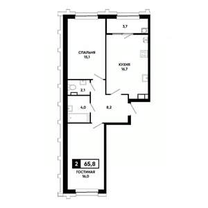 2-к квартира, вторичка, 66м2, 9/21 этаж