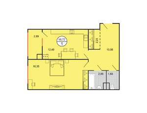 1-к квартира, строящийся дом, 49м2, 1/6 этаж