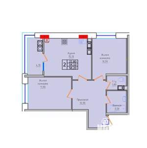 2-к квартира, строящийся дом, 58м2, 14/18 этаж