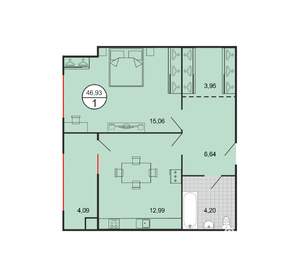 1-к квартира, строящийся дом, 47м2, 1/6 этаж