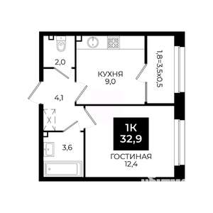 1-к квартира, вторичка, 33м2, 2/24 этаж